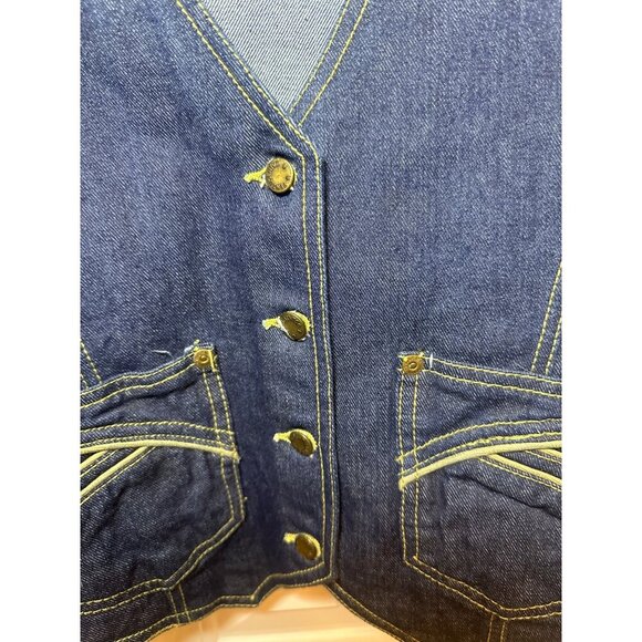 Vintage Pentimento Denim Vest With Snap Buttons & Yellow Stitch Dual Pockets, L - Picture 8 of 9